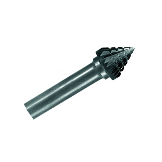 RODMIX Борфреза коническая 60° J 25х25 M06L150 двойная насечка, удлиненная